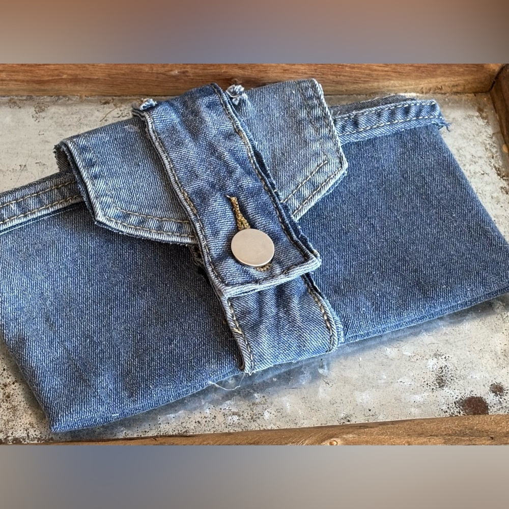 Upcycled and Trendy Denim Clutch with Button Closure